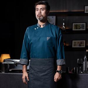 Op maat gemaakte hoogwaardige koksjas met lange mouwen, zacht en comfortabel, unisex hoteluniform, restaurant, met drukknopen - Product Image 2