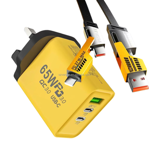 EU/米国/英国プラグPD 65W USB-C充電器GaN充電器クイックチャージ3.0タイプC電話アダプター65W 3ポート高速壁充電器 - Product Image 1