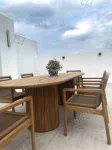 Ensemble <span class=keywords><strong>table</strong></span> et chaises <span class=keywords><strong>de</strong></span> salle <span class=keywords><strong>à</strong></span> <span class=keywords><strong>manger</strong></span> en bois massif moderne pour <span class=keywords><strong>salon</strong></span>, <span class=keywords><strong>jardin</strong></span>, hôtel, restaurant, design <span class=keywords><strong>de</strong></span> mobilier - Product Image 5