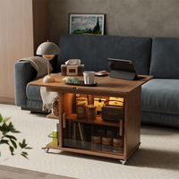 Table d'appoint pliante en bois massif d'acacia moderne avec roulettes verrouillables, chariot roulant mobile pour petits appartements, salon CJ062
