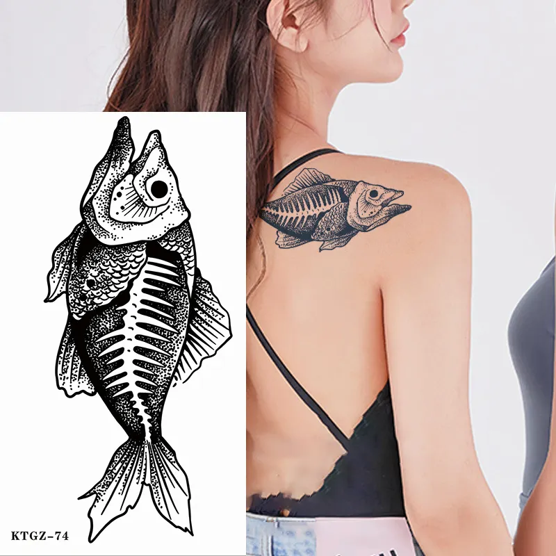 Factory Direct Sale Body Art Water-Resistant Back Arm Leg Widely Application Juice Tattoo Sticker fish tattoo