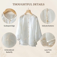 Cardigan en organza 100% soie de mûrier pour femme, double couche, broderie transparente, dentelle, style chinois, protection solaire