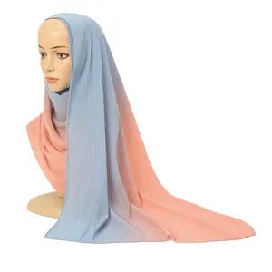 New design Two Color Hijab Chiffon Pleated Two Toned Ombre Lady Hijab Chiffon Scarf Colorful Wrinkle Crinkle Muslim Hijab Scarf