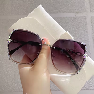 Lunettes de soleil de luxe sans monture en métal brillant avec diamants, unisexes, verres et monture PC multicolores UV400, haute qualité - Product Image 4