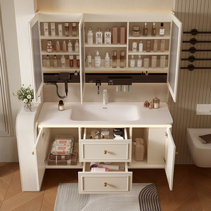 Modern Luxury Smart <b>Mirror</b> Wall-Mounted Bathroom <b>Vanity</b> Unit with Ceramic Basin Intelligent Storage & <b>Lighting</b> for Hospital Use - Product Image 4