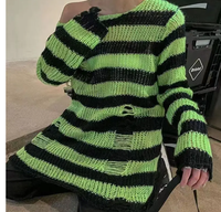 Nouveau pull unisexe punk long d'été pour femme, rayé, cool, ajouré, déchiré, ample, fin, style rock, streetwear sombre