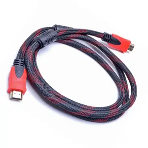 Double anneau en maille rouge et noir avec câble de décodeur TV d'ordinateur en maille tressée Câble HDMI HD