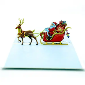 नई आगमन अनुकूलित अद्वितीय प्रेरणादायक शुभकामनाएं क्रिसमस हिरन सांता मीरा क्रिसमस 3D पॉप अप कागज ग्रीटिंग कार्ड