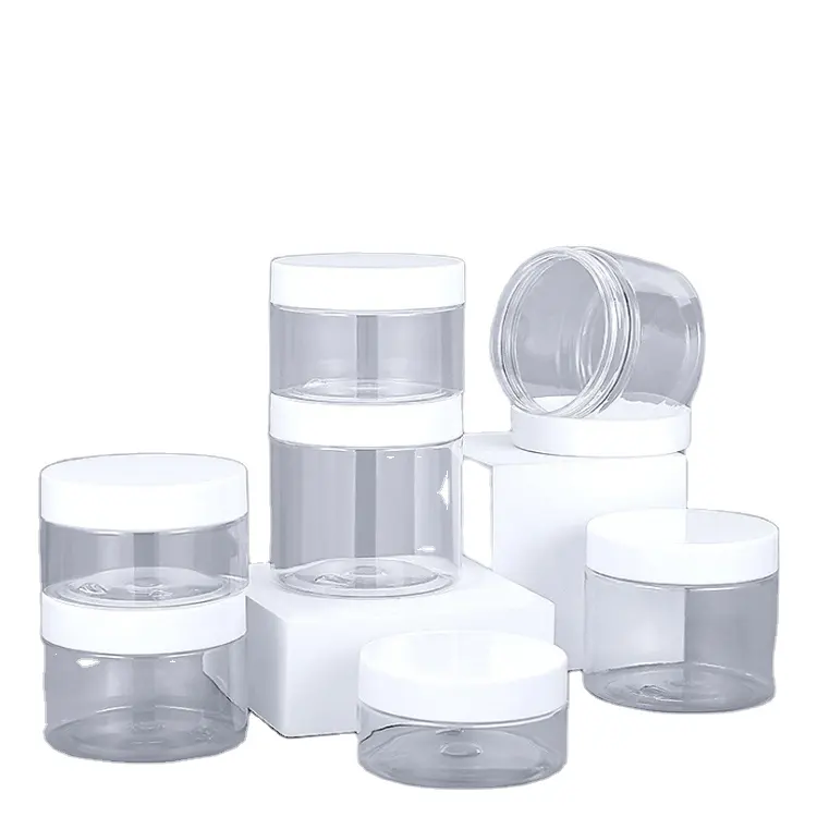 BPA משלוח פלסטיק מיכל 50ml 100ml 150ml 200ml 250ml 500ml 4oz 8oz 12oz PET ברור פלסטיק צנצנת עם מכסה עבור קוסמטי מזון