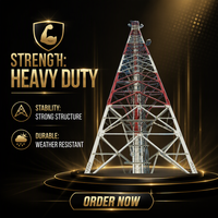 Pylon de Treliça de Aço Angular Autossustentável de 3 Pernas, à Prova de Ferrugem, de 27M, 40M e 55 Metros para Expansão de Rede LTE Rural