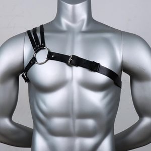 Fetish sabuk <span class=keywords><strong>Harness</strong></span> dada kulit PU dapat disesuaikan kostum perbudakan pria Gay BDSM dengan gesper bra atasan Punk - Product Image 4