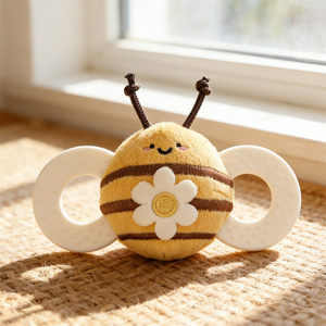 <span class=keywords><strong>Hochet</strong></span> Miroir Abeille en Peluche avec Anneaux en Silicone Doublement Texturés, Sûr pour Bébé, Écologique, Jouet Sensoriel Montessori - Product Image 5
