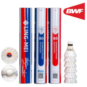ลูกขนไก่แบดมินตัน <span class=keywords><strong>LING</strong></span>-<span class=keywords><strong>MEI</strong></span> 80 BWF (12 ลูก) ขนห่านแท้ ยี่ห้อ <span class=keywords><strong>LING</strong></span> <span class=keywords><strong>MEI</strong></span> 80 LINGMEI จากประเทศจีน สำหรับการแข่งขันระดับนานาชาติ - Product Image 1