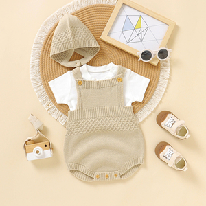 Grosir Pabrik Musim Panas 0-24 bulan pakaian bayi balita baru lahir pakaian bayi <span class=keywords><strong>2</strong></span> buah Set Romper Suspender Bodysuit dengan tudung - Product Image 3