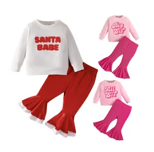 秋季婴儿女婴2pcs套装新生儿长袖套头衫运动衫上衣 + 长裤运动服圣诞服装套装