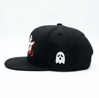 Casquette Snapback Noire Unie avec Broderie 3D GHOST Cartoon Ghost, Visière Plate, pour Hommes, Femmes et Adolescents, Fourniture en Gros OEM ODM