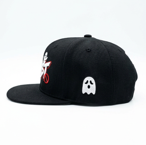 Casquette Snapback Noire Unie avec Broderie 3D GHOST Cartoon Ghost, Visière Plate, pour Hommes, Femmes et Adolescents, Fourniture en Gros OEM ODM - Product Image 3