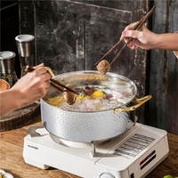Marmite de cuisson professionnelle en acier inoxydable 304 martelé avec couvercle et double poignée pour restaurant, hôtel, traiteur, cuisine, cantine