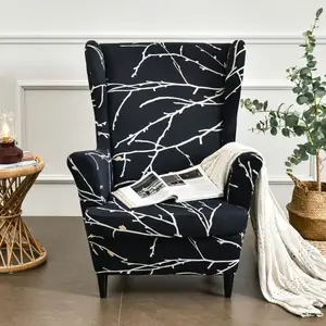 2 Delige Stretch Wingback Stoel Cover Bedrukt Vleugel Stoel Hoezen Spandex Stof Wingback Fauteuil Covers Met Elastische Onderkant