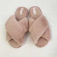 Chaussons d'hiver en gros pour femmes, pantoufles douces en peluche à bout ouvert, chaudes en fausse fourrure