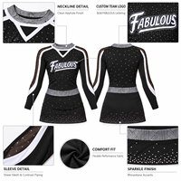 Ensemble d'uniforme de cheerleading noir et argenté personnalisé avec strass thermocollants, col à découpe en clé de serrage et dos découpé, tenue de performance