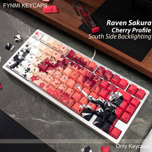 Fynmi V2 Raven Sakura 131 touches ISO <span class=keywords><strong>ANSI</strong></span> profil côté sud gravé impression cerise rétro-éclairage Keycaps PBT Dye Sublimation Keycaps - Product Image 3