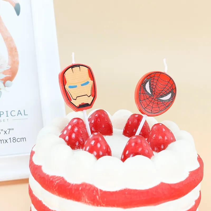 Velas de cumpleaños de Spider Man y Iron Man, juego de velas de feliz cumpleaños con 5 uds.