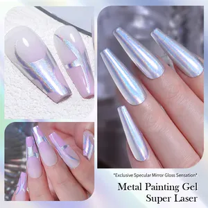 BORN PRETTY 5ml Metal Gel Liner Nail Art Laser Mirror Effect Chrome Gel Super Laser Silver Metallic Gel Paint For Salon