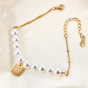 Pulsera de Cadena de Serpiente con Perlas de Imitación, Acero Dorado, Joyería para Mujer, Regalo - Product Image 3