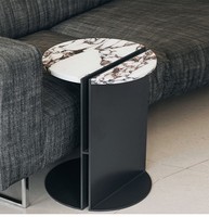Table basse moderne de style nordique pierre naturelle travertin dessus en marbre noir meubles de salon table d'appoint en métal et fer