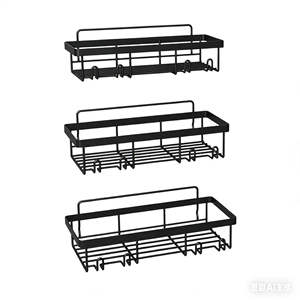 Ensemble d'étagères murales noires en fer pour salle de bain, support de rangement mural pour douche et toilettes - Product Image 1