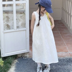 Abito estivo senza maniche per bambina, abito casual <span class=keywords><strong>bianco</strong></span> testurizzato per bambine, per vacanze al mare - Product Image 4