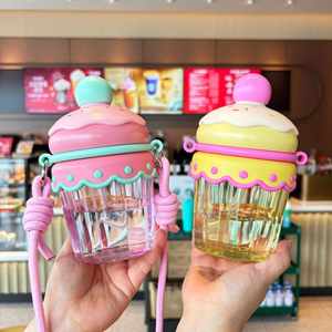 450ml Macaron Cake Style Plastic <b>Straw</b> Cup Cute Aesthetic Water Tumbler Portable <b>Reusable</b> Drinking Cup for Girls Students Gifts - Product Image 5