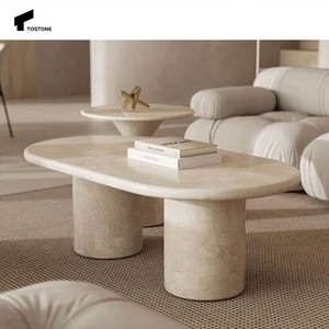 토스톤 인기있는 천연 베이지 화이트 석회화 타원형 식탁 현대적인 스타일 식당 아파트 홈 인테리어 장식 - Product Image 1