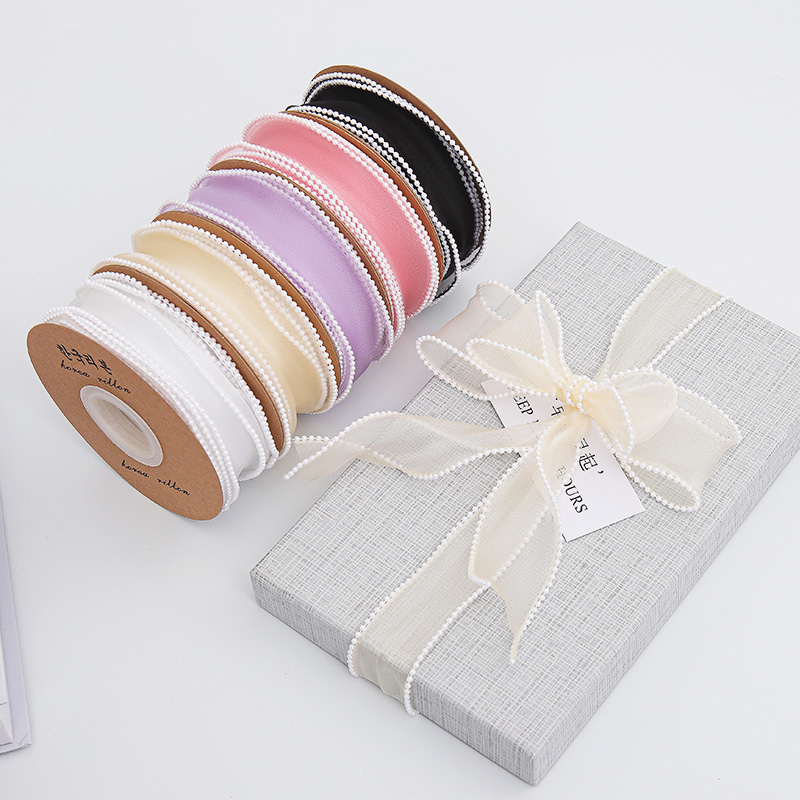 Pearl Fish Tail Yarn Flower Gift Bouquet Packaging Ribbon, Bow Mesh Pearl Ribbon