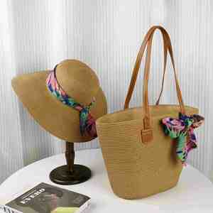 Bolsa de Playa de Papel Flexible con Cinta Floral Unisex al por Mayor con Sombrero, Set de Bolsa y Sombrero para Viajes de Verano - Product Image 2