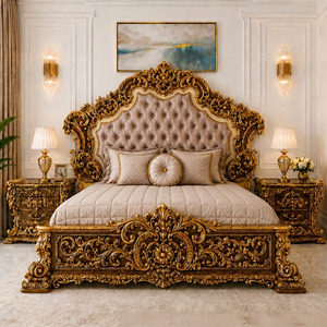 Royal Aurelia Palace Bedroom Collection Imperial <b>Crown</b> Baroque Bedroom Set <b>King</b> Size Bed with Side Table and Dresser USA - Product Image 1