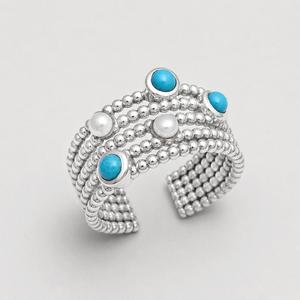 Bracelet en argent sterling 925 turquoise - Manchette à plusieurs rangs de perles avec perles - Product Image 2