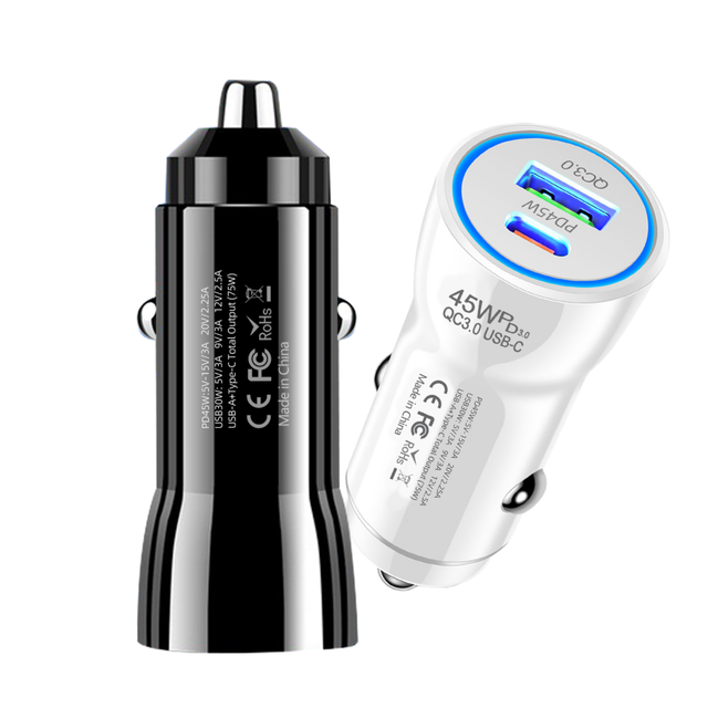 New 30W 45W Laptop Mobile Cell Phone Car Metal Chargers & Adapters Pd Qc Quick Dual 1 Type C 1 Usb c Fast Charging Car Charger