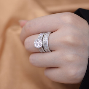 Juego de Anillos de Boda de Plata 925, Joyería Fina al por Mayor, Anillos de Compromiso y Eternidad con Microincrustaciones de Circonio para Mujer - Product Image 2