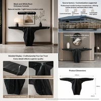 Table d'entrée en marbre naturel noir et blanc, style luxe léger, moderne et minimaliste, console de salon, bureau artistique sur mesure