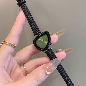 Niche High Sense Ladies Wristwatch <b>Red</b> Black Triangle Irregular Shape New Fashion Genuine Leather Quartz Watch - Product Image 1