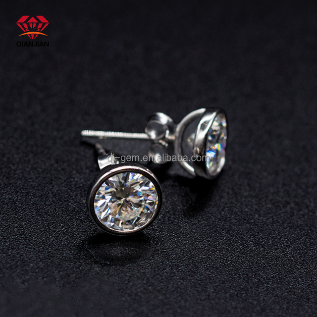 Qianjian Bezel Setting Fine Gold Earrings 1ct Lab Grown Diamonds 14k Real Gold Solitaire Diamonds Stud Earrings for Women
