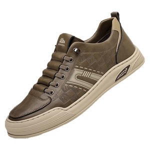 Men's Retro Casual <b>Sneakers</b> Cow <b>Leather</b> Round Toe Breathable Rubber Sole Geometry Pattern Walking Shoes - Product Image 5