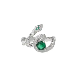 MCT Jewelry hot selling 2022 New Stylish Silver 925 Green Zircon Slytherin Snake Adjustable Ring