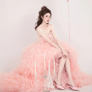 Honey Motti Pink Tulle Ball Gown Sweetheart Neckline Empire Waist Wedding Dress For Photography Studio Use - Product Image 2