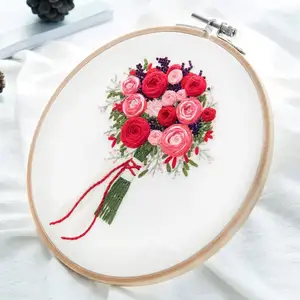 Kit pemula bordir dengan pola buket, Kit setik silang bordir buatan tangan cap Cross Stitch untuk dewasa