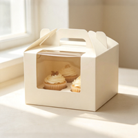 Lot de 4 boîtes à cupcakes portables style fenêtre avec doublure en éponge, en papier kraft recyclé, emballage jetable pour desserts à emporter