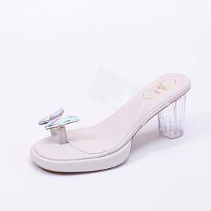 Sandales à talon épais transparent avec pince à cheville papillon colorée, plateforme imperméable pour l'extérieur, chaussures pour femmes - Product Image 4