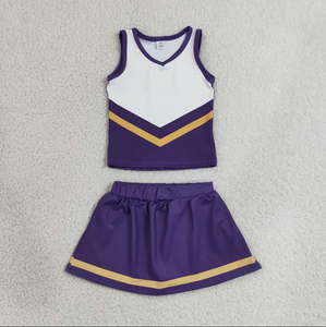 Uniforme de Animadoras Juvenil Informal, Ecológico, de Manga Corta, con Detalles en Dorado y Morado, para Actuaciones Deportivas Escolares - Product Image 1